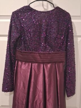 Sequin Bodice Long Sleeve Formal Dress in Deep Purple